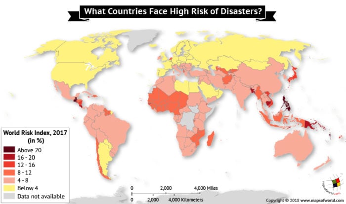 World Map depicting Risk Index 2017