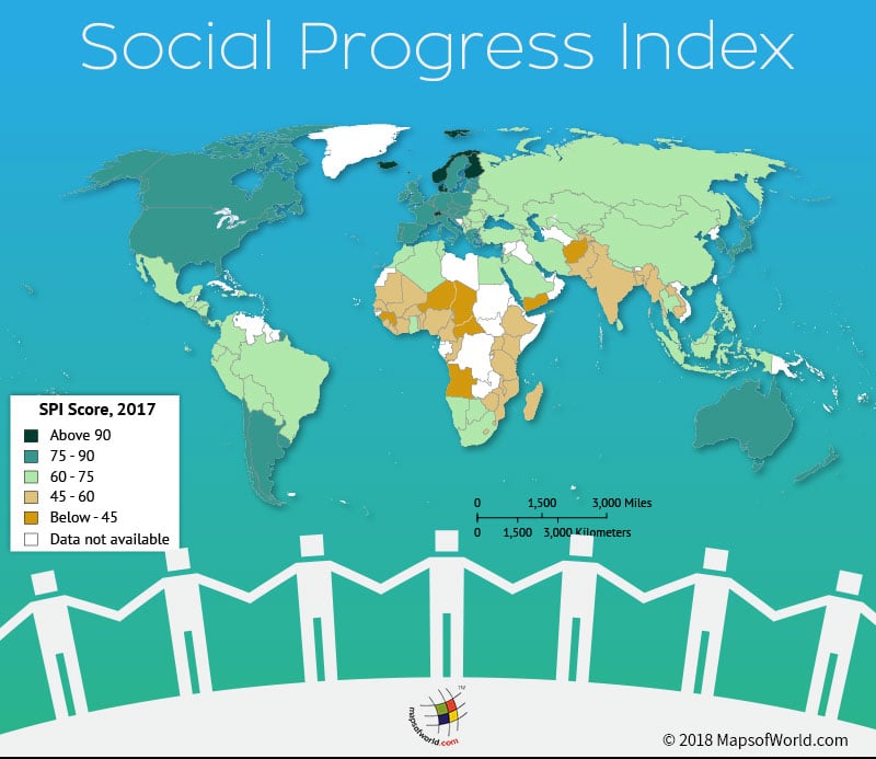 World Map depicting Social Progress Scores