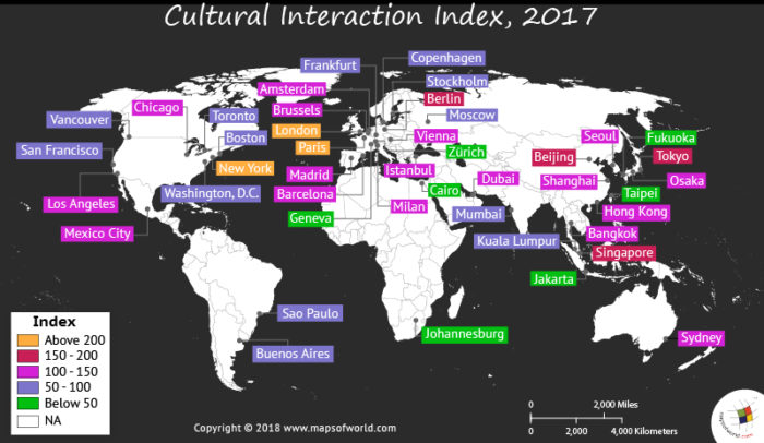 World Map of the most culturally interactive cities