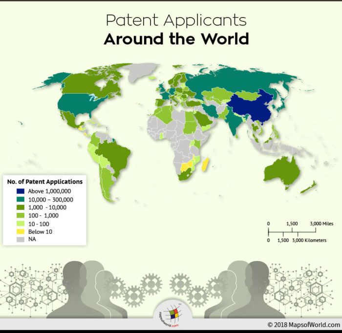 World Map of patent applicants across the world.