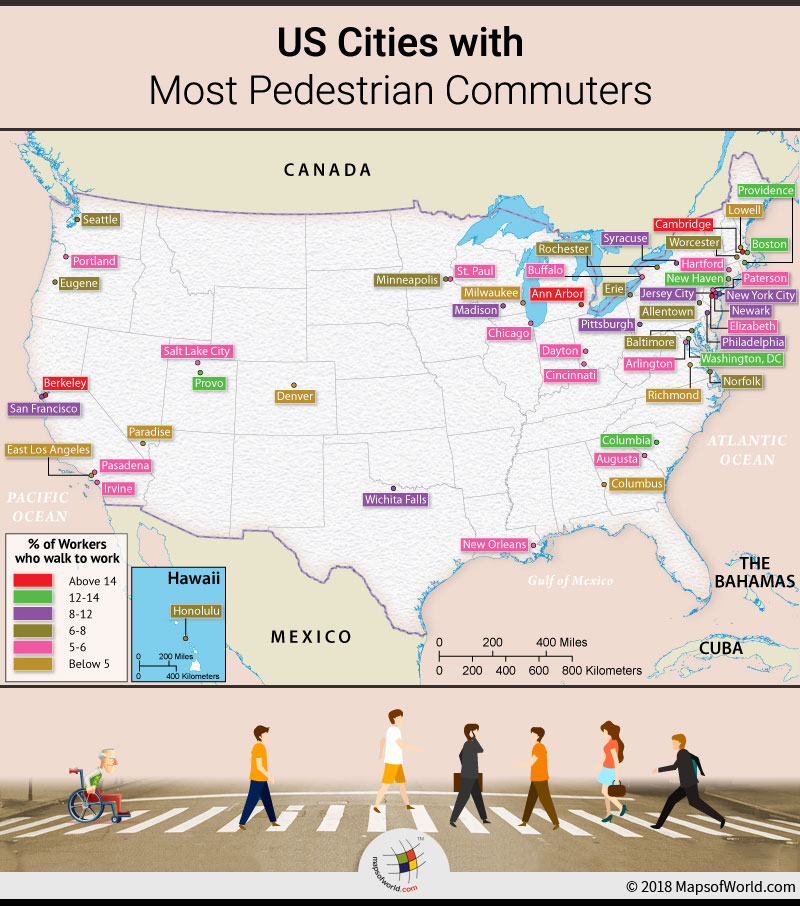 US cities with most pedestrian commuters