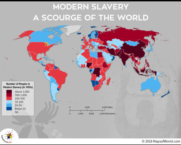 World map depicting countries inflicted with Slavery