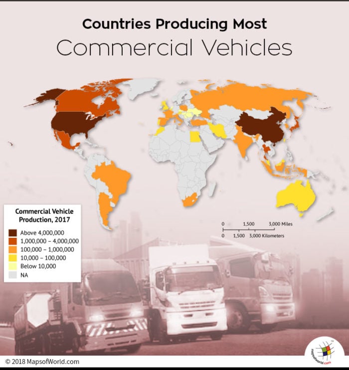 World map depicting manufacturers of Commercial Vehicles