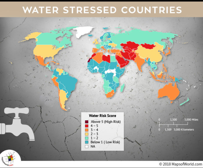 World Map depicting most water stressed countries