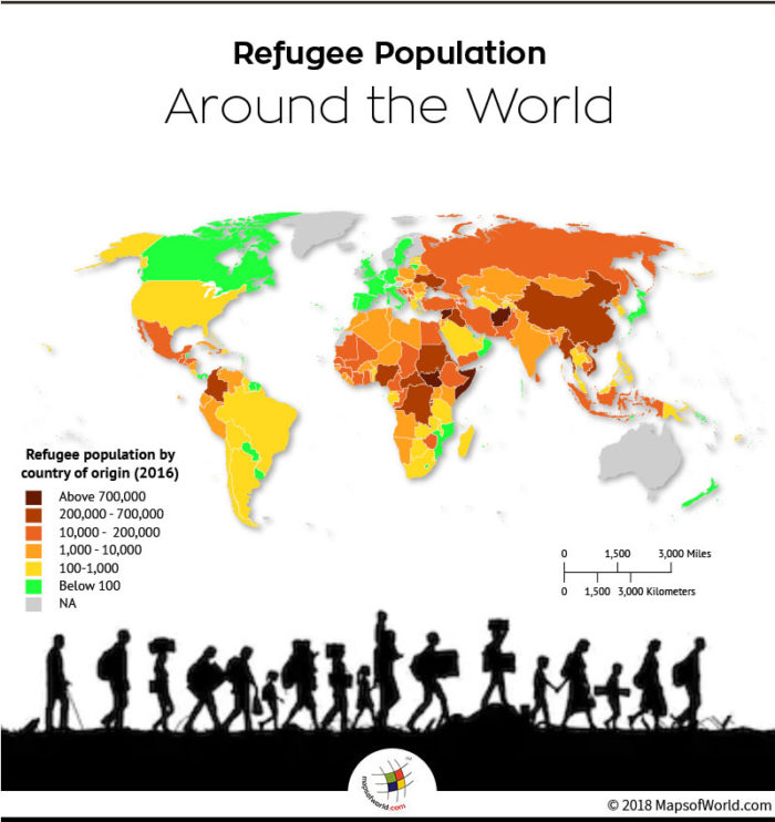World map depicting refugee population Answers