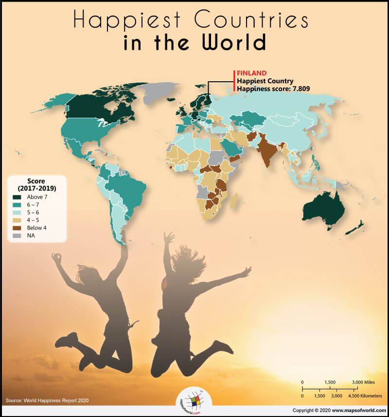 World Map Highlighting Happiness Score of the Countries