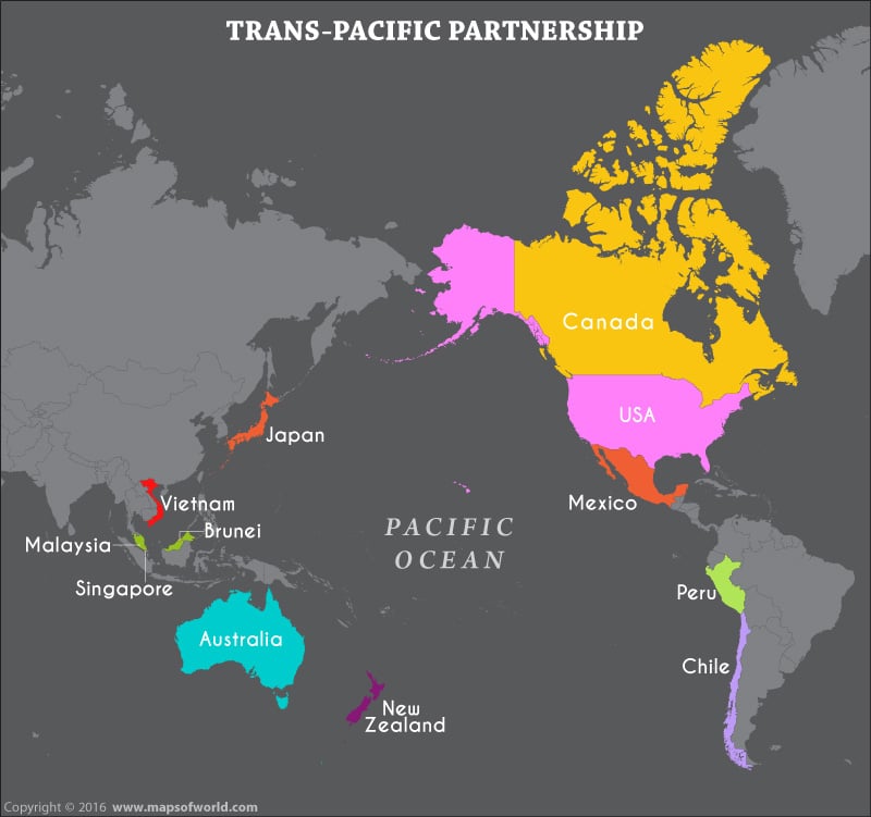 Map depicting members of Trans Pacific Partnership 