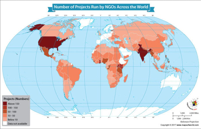 World map showing the distribution of NGOs around the world.