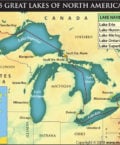 Map depicting 5 Great Lakes of North America