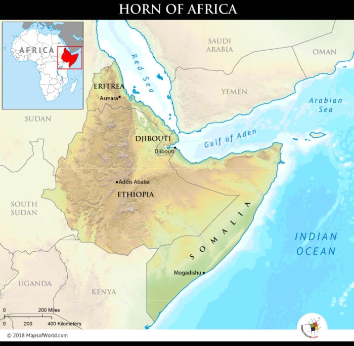 Map showing the region of Horn of Africa