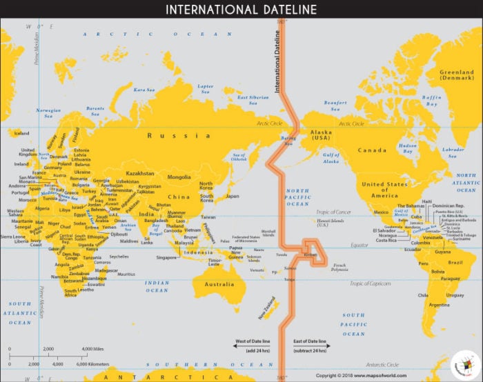 World Map showing the International Date Line