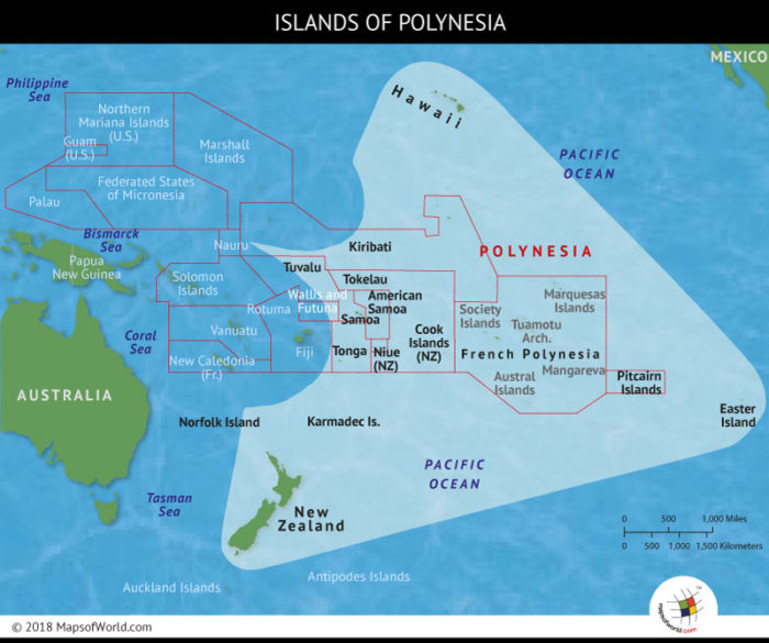 Map depicting the region of Polynesia