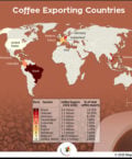 Map of World Showing Top 10 Coffee Exporting Countries