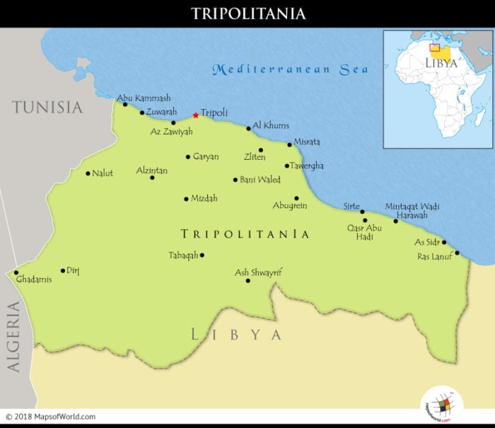 Map showing the historic region of Tripolitania