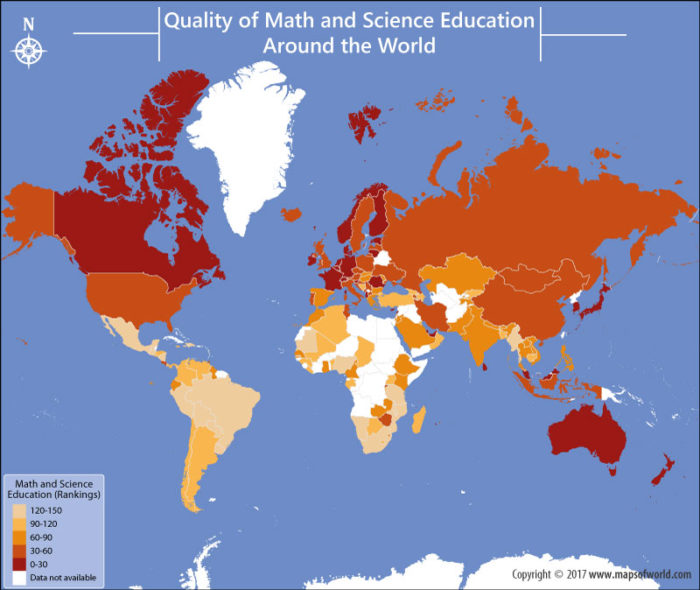 World map depicting World Education Rankings