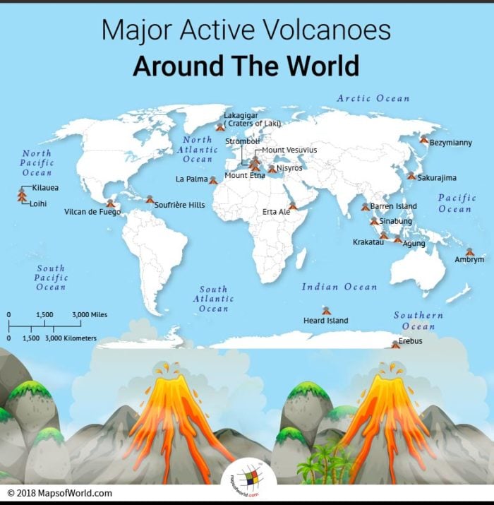 Where are some of the world's major active volcanoes? Answers