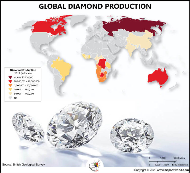 World Map Showing Countries Which Are Leaders In Diamond Production 768x699 