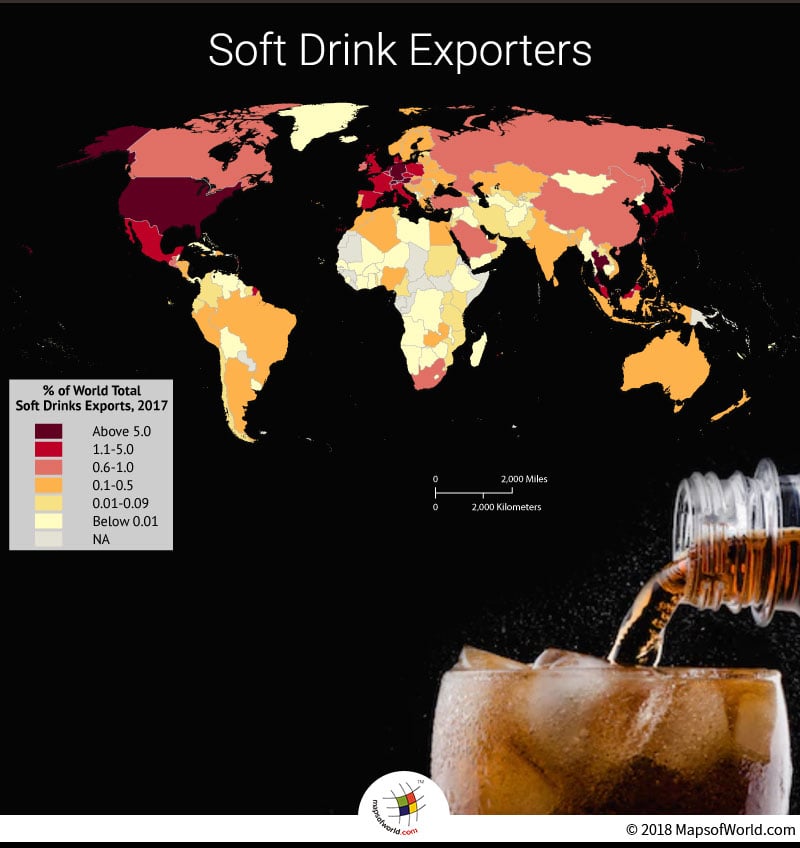 World Map depicting soft drink exporters