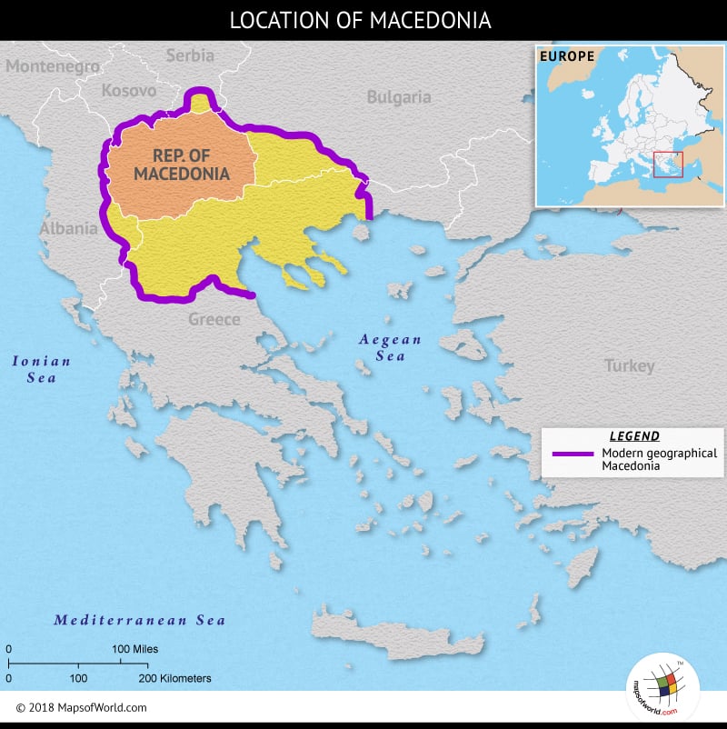 Map showing the geographical region of Macedonia