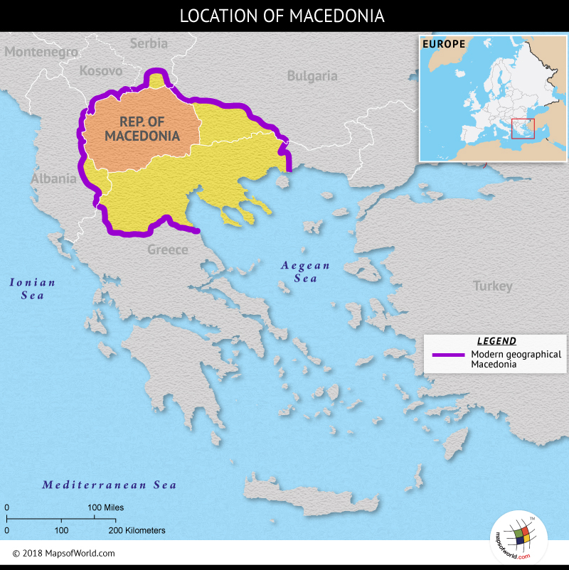 Map showing the geographical region of Macedonia 