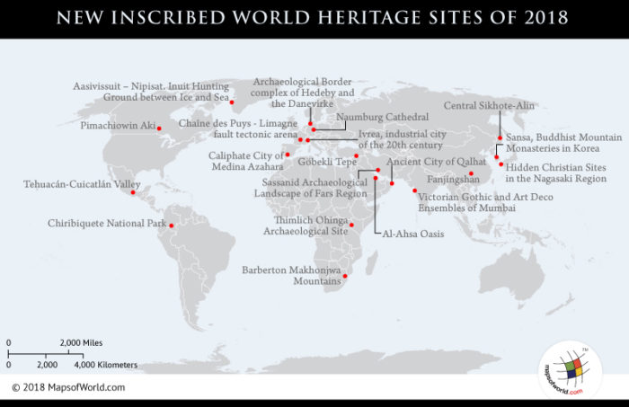 World map showing New World Heritage Sites