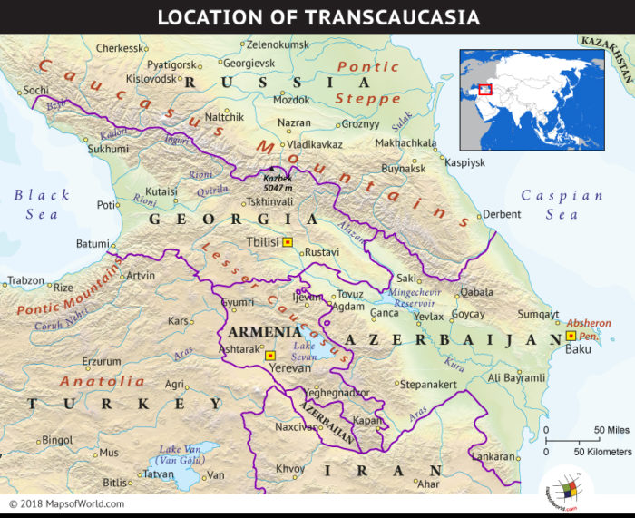 Map depicting the region of Transcaucasia