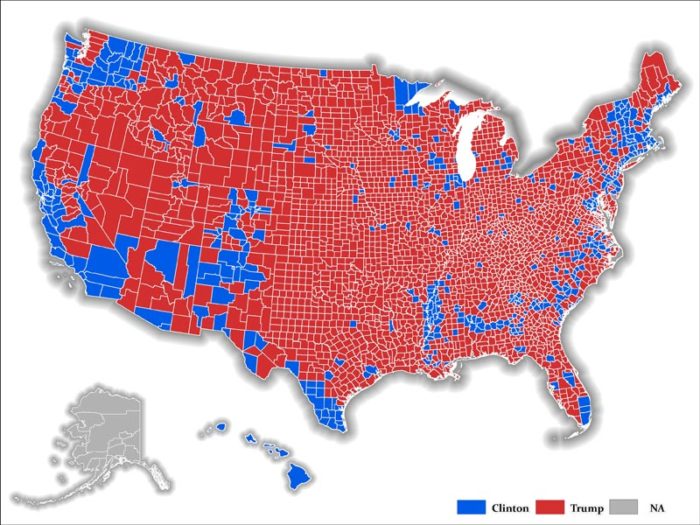 Map depicting regions where Trump dominates