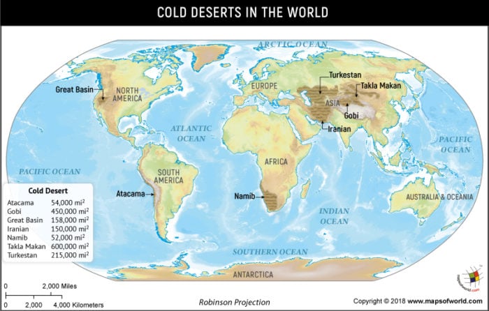 World map depicting Cold Deserts of the world