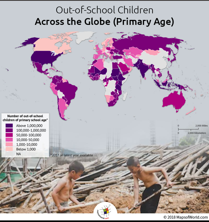 World map depicting number of out-of-school children