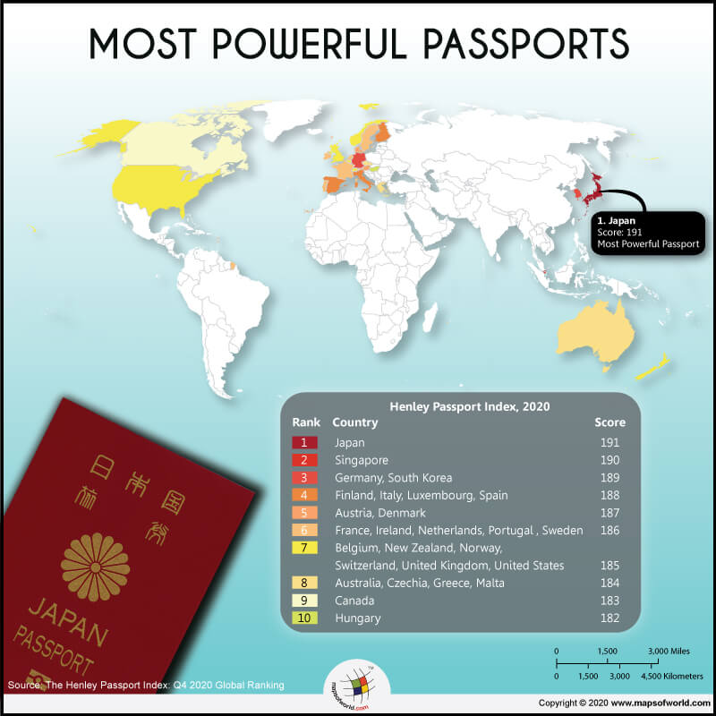 World Map Highlighting Countries with The Most Powerful Passports