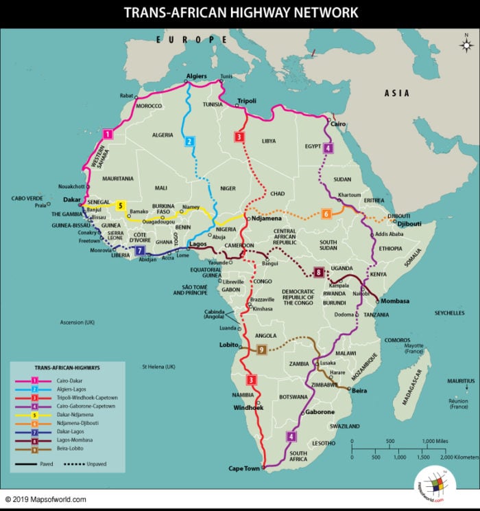 Map Showing Trans-African Highway Network