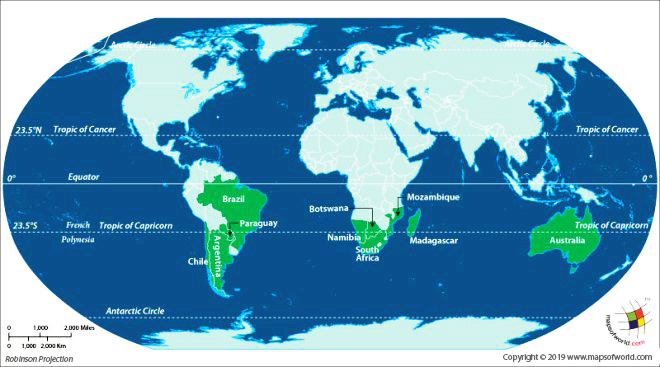 tropic of capricorn on world map Which Countries Lie On The Tropic Of Capricorn tropic of capricorn on world map