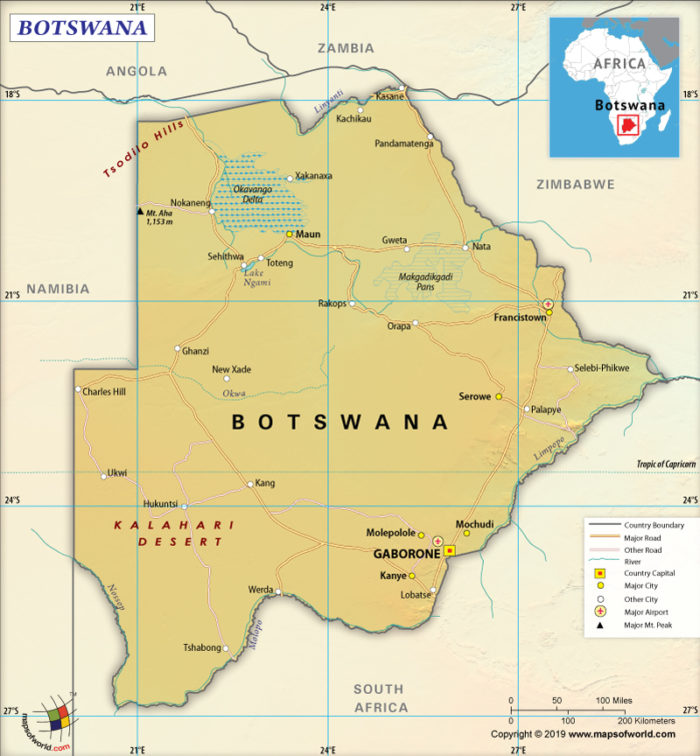 Map of Republic of Botswana
