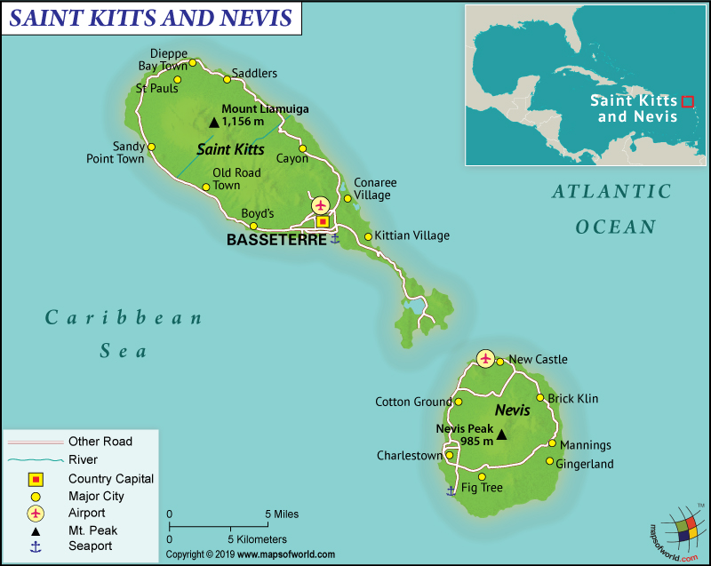 St Kitts On World Map Saint Kitts And Nevis Map - Answers