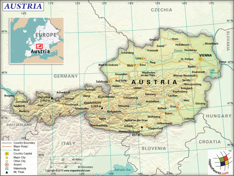 Austria Map In World Map Austria Map - Answers