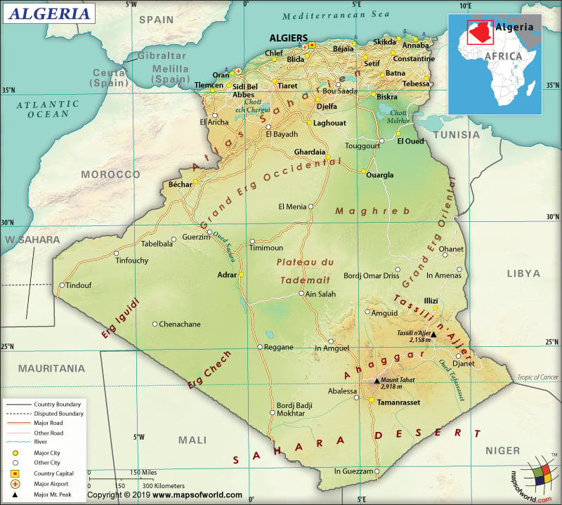 Map of People's Democratic Republic of Algeria