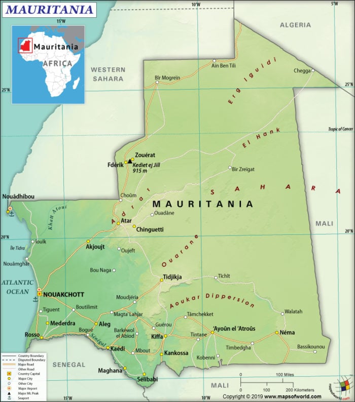 Map of Islamic Republic of Mauritania