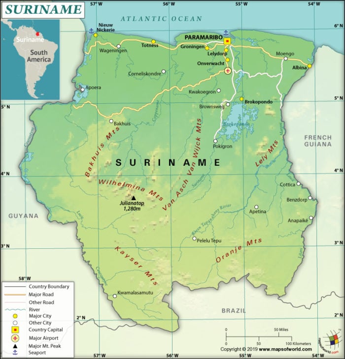 Map of Republic of Suriname