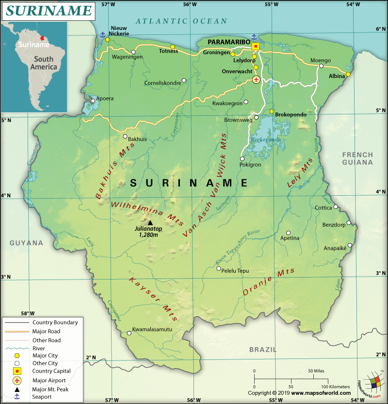 Map of Republic of Suriname