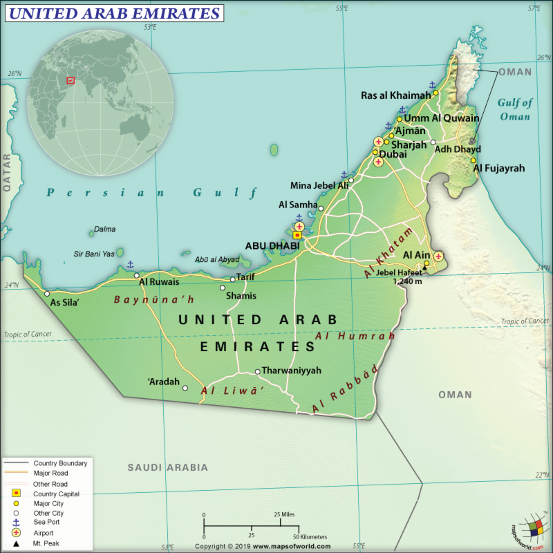 Show Me A Map Of The United Arab Emirates The United Arab Emirates Map - Answers