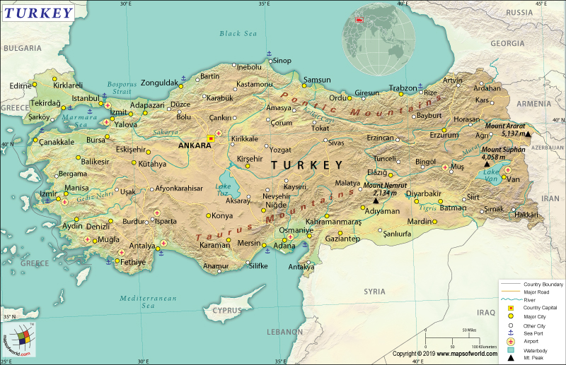 physical map of turkey