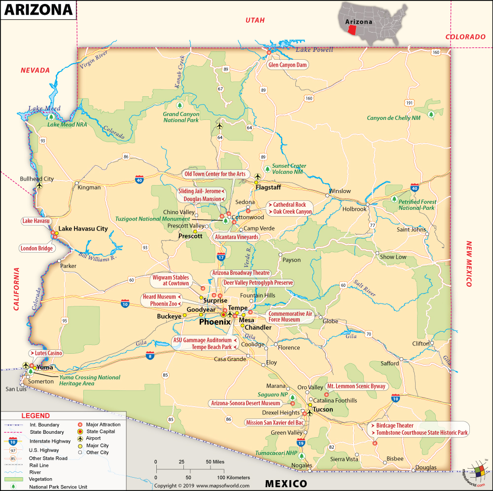 Arizona Elevation Map With Cities