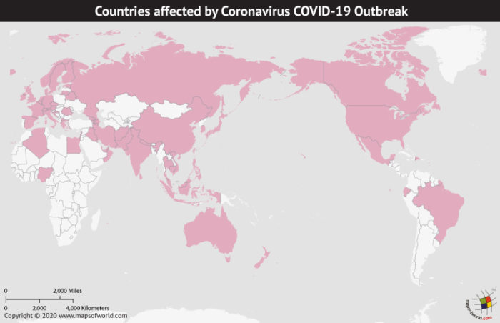 Map of World Highlighting Countries Affected by Coronavirus Outbreak as per Mar 02, 2020