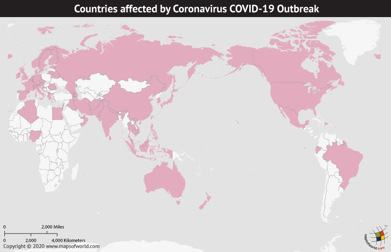 Map of World Showing Countries Affected by Coronavirus Outbreak as per Mar 02, 2020