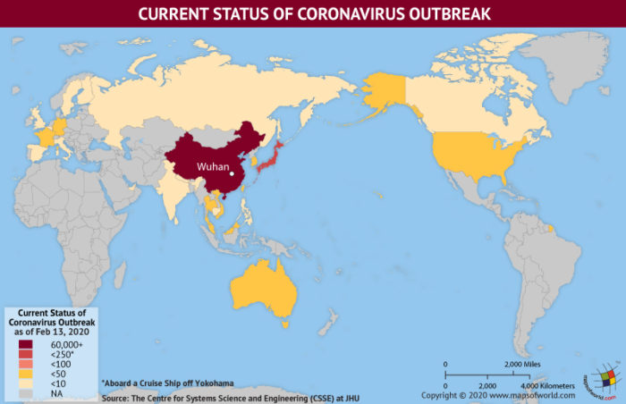 Map of World Showing Current Status of Coronavirus Outbreak