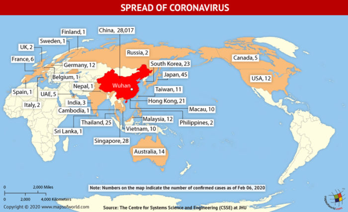 Map Highlighting the Spread of Coronavirus Around the World as Per February 06, 2020