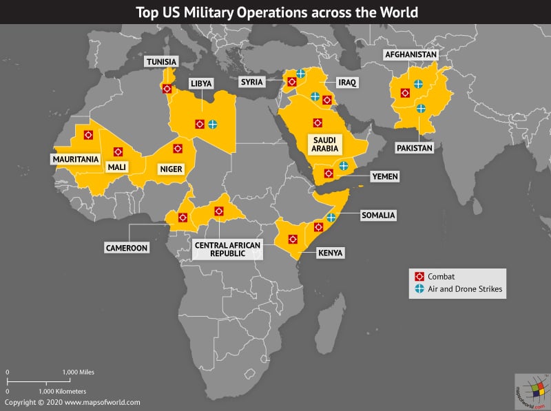 Map Highlighting Top US Military Operations Across The World