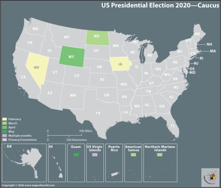 Map of USA - Presidential Election 2020 - Caucus - Answers