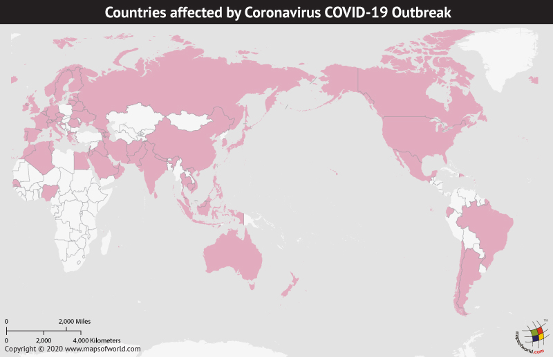 Map of World Showing Countries Affected by Coronavirus Outbreak as per Mar 04, 2020