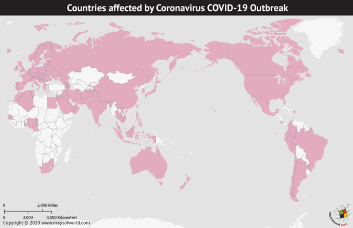 Map of World Highlighting Countries Affected by Coronavirus Outbreak as per Mar 07, 2020